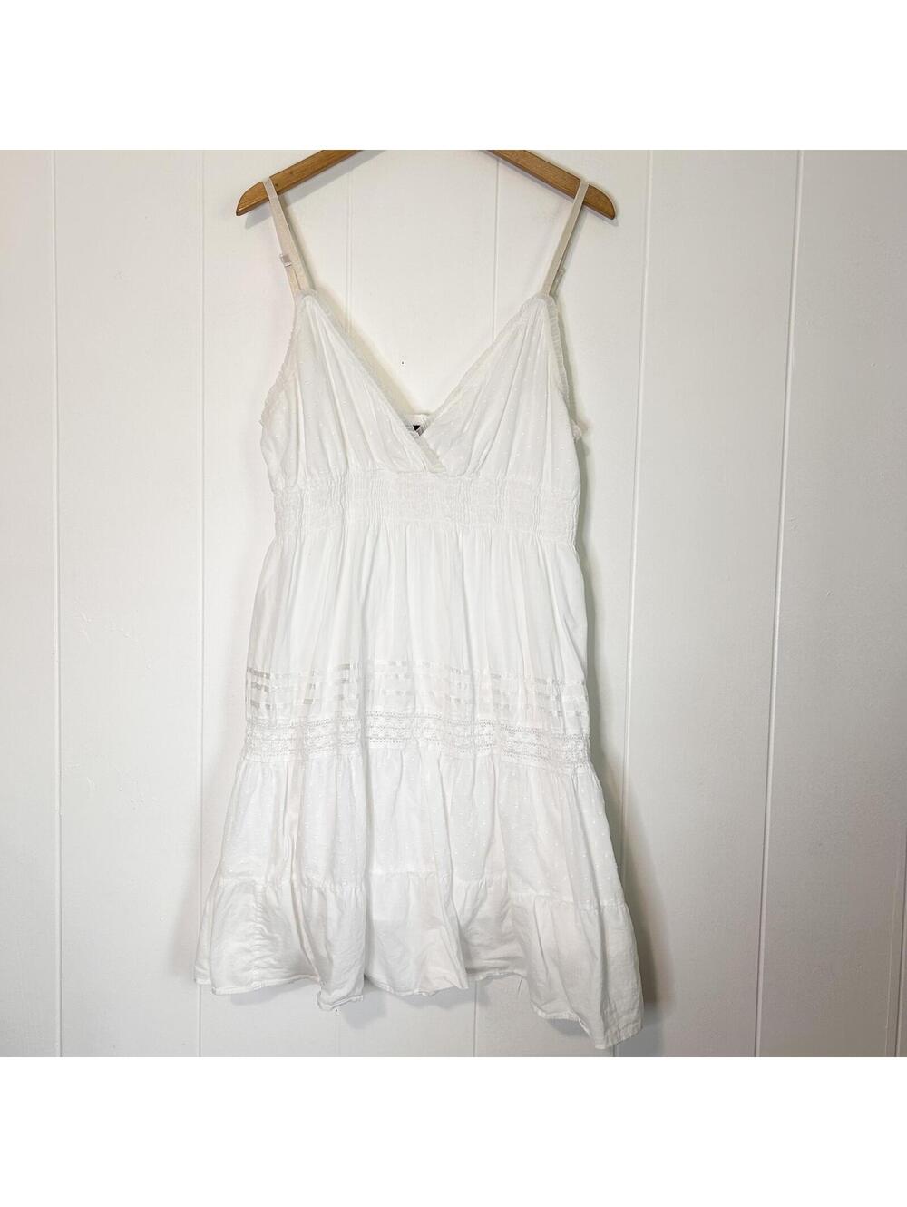Speed Control White Lace Trim Floral Tiered Spaghetti Strap Mini Dress Womens 2X